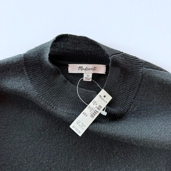 NWT Madewell Merino Wool Ruffle Mock Neck Sweater in Black Size XS - Picture 10 of 15